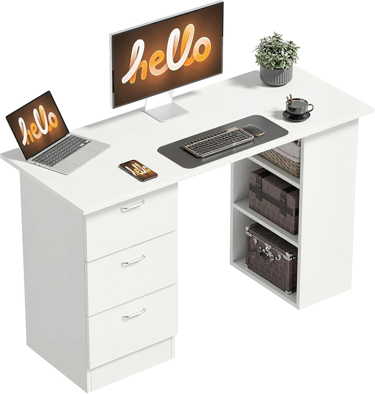HOMCOM Bureau, 120 × 49 × 72cm, 3 Tiroirs, 120L, 49l