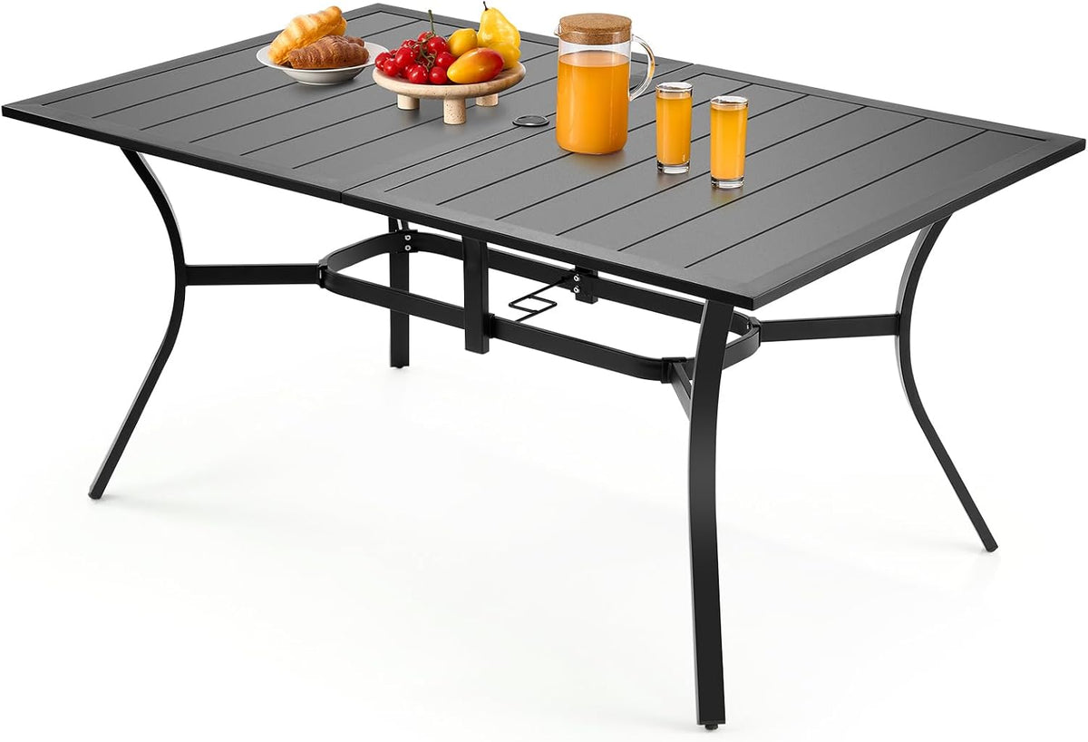 Table à manger, trou pour parasol 38 mm, 1500 mm, table de bistrot rectangulaire en acier et métal, VEVOR, 500 × 960 mm, 48 mm, véranda