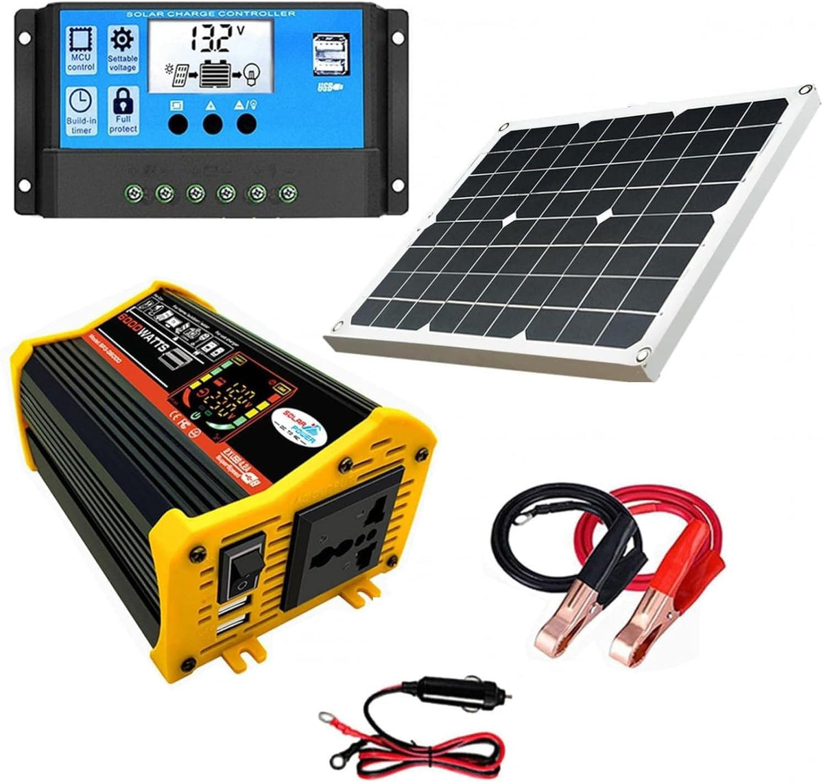 Panneaux solaire monocristallins, Système d'alimentation hors réseau complet pour maison, Kit de panneau solaire 4000 W avec batterie et, MZBDYYF