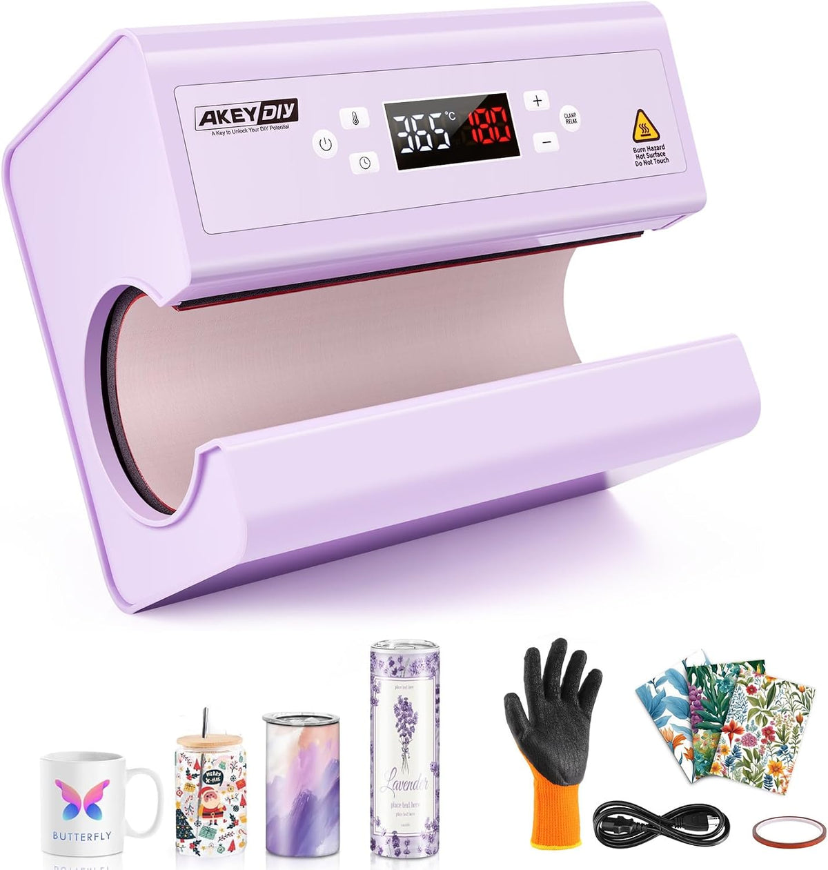 AKEYDIY Presse à imprimer, Presse à Chaud pour Tasses 30 OZ, 6 × 26 cm, 550 W, 325 ml, 887 ml, 900 ml, Violet élégant, 190 °C