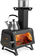 Foyer et braséros, Four à Bois Pliable de Camping avec 2 Positions de Cuisson, GOPLUS, 1200 °C, Mini Poêle à Bois portable, verre