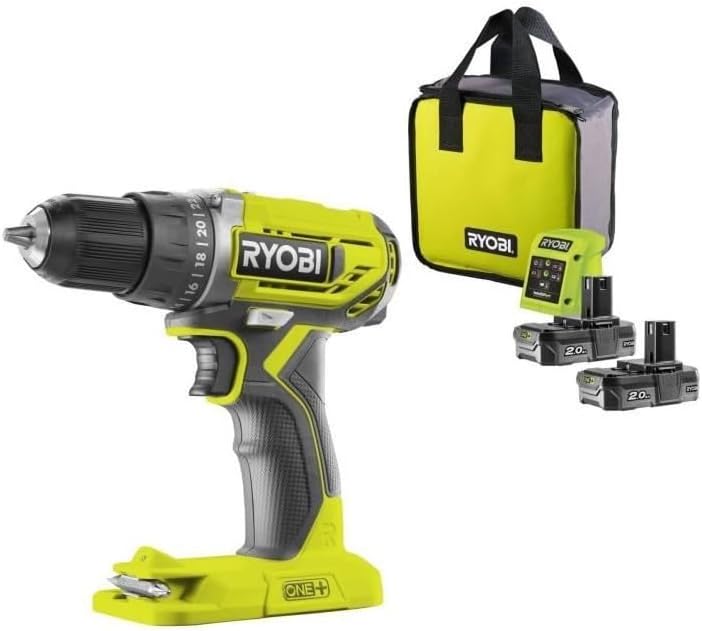 RYOBI R18DD2-220S Perceuse-visseuse, 2 vitesses, 18V, 2, 0Ah, 18V One Plus, 2 batteries 2, 0Ah, 1 chargeur