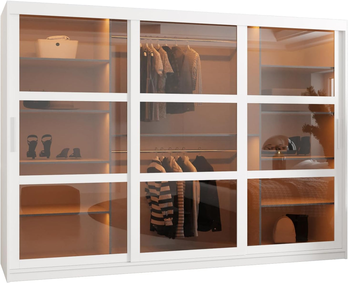 Armoire, 200 × 250 × 62 cm, verre, Salon, ABIKSMEBLE, 16 mm, 0, 5 cm, 6, 5 cm, 200 cm, 250 cm, 4 étagères, Blanc, Barres et Étagères
