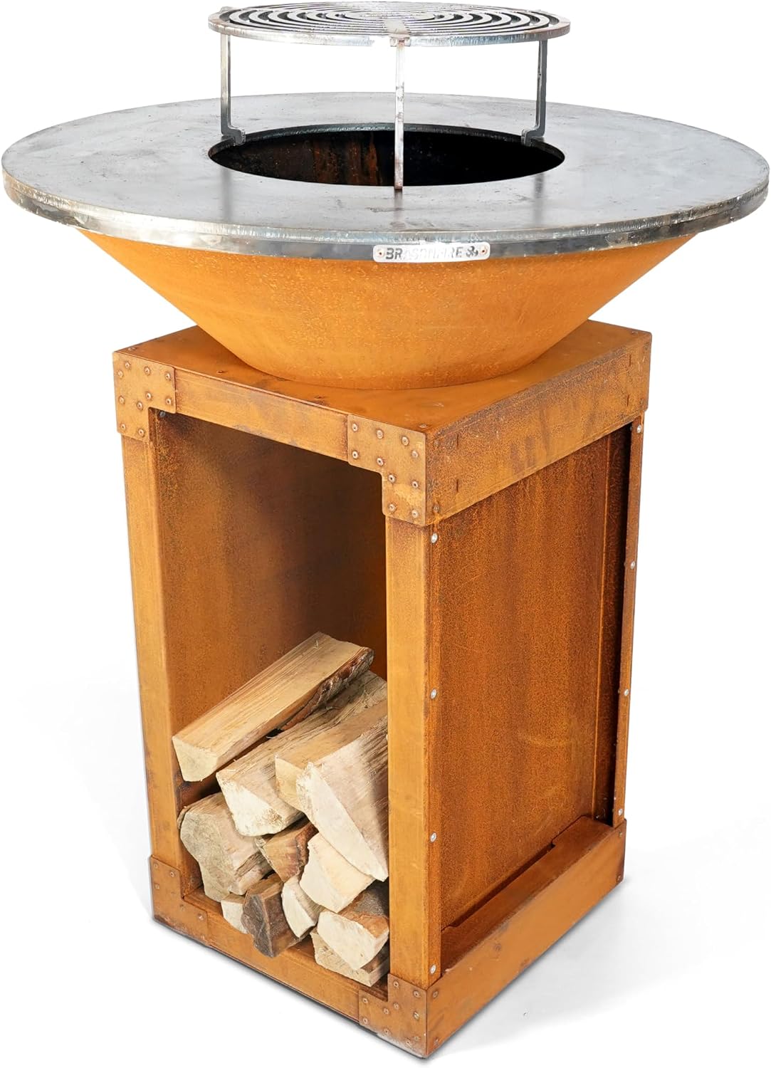 Barbecue, Acier Corten, 85 cm, Brasonfire, 82 KG, 10 mm, 2 mm, 3 mm, 2 modes, Brasero Plancha Ø 85 cm, 100% Fabrication Française, Grille Incluse