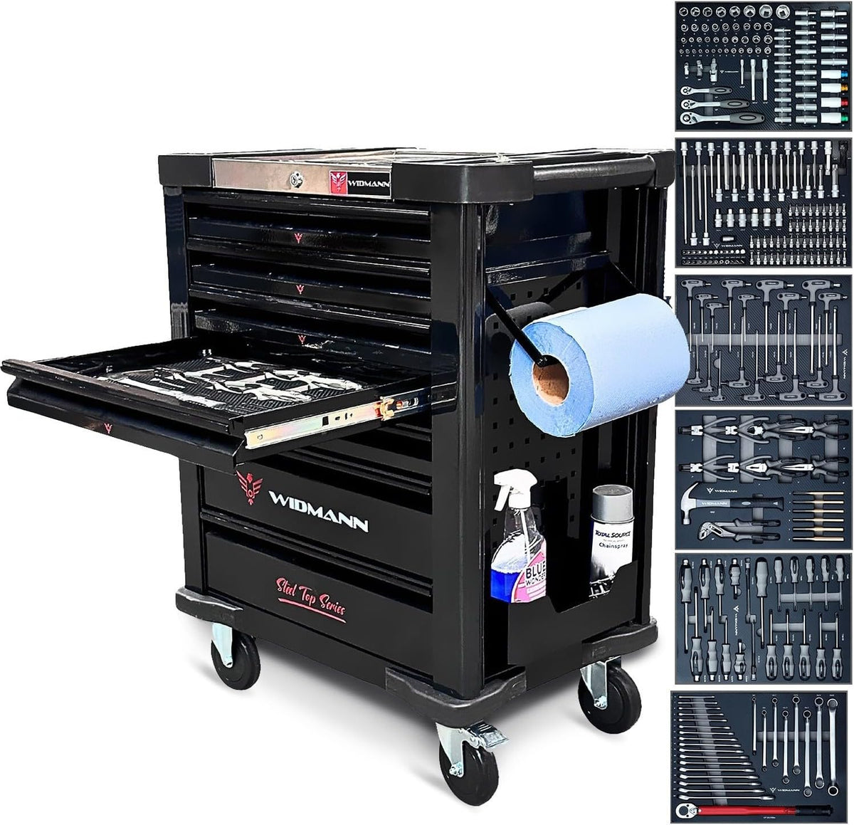 Caisse à outils Kraft Muller WM-ST-6BKAC, 975 mm, KraftMüller Servante d'atelier WIDMANN WM-ST-6BKAC, acier inoxydable, 820 mm, 765 mm