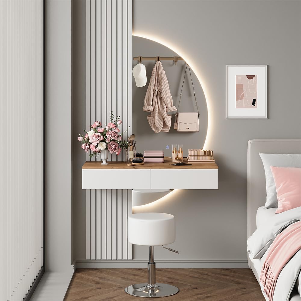 Coiffeuse Vicco, Blanc/Chêne 100 cm, éclairage LED, verre, 100 × 205 × 40 cm, 205 cm, 15 mm, 120 cm, 67 cm, 33, 5 cm, 38, 5 cm