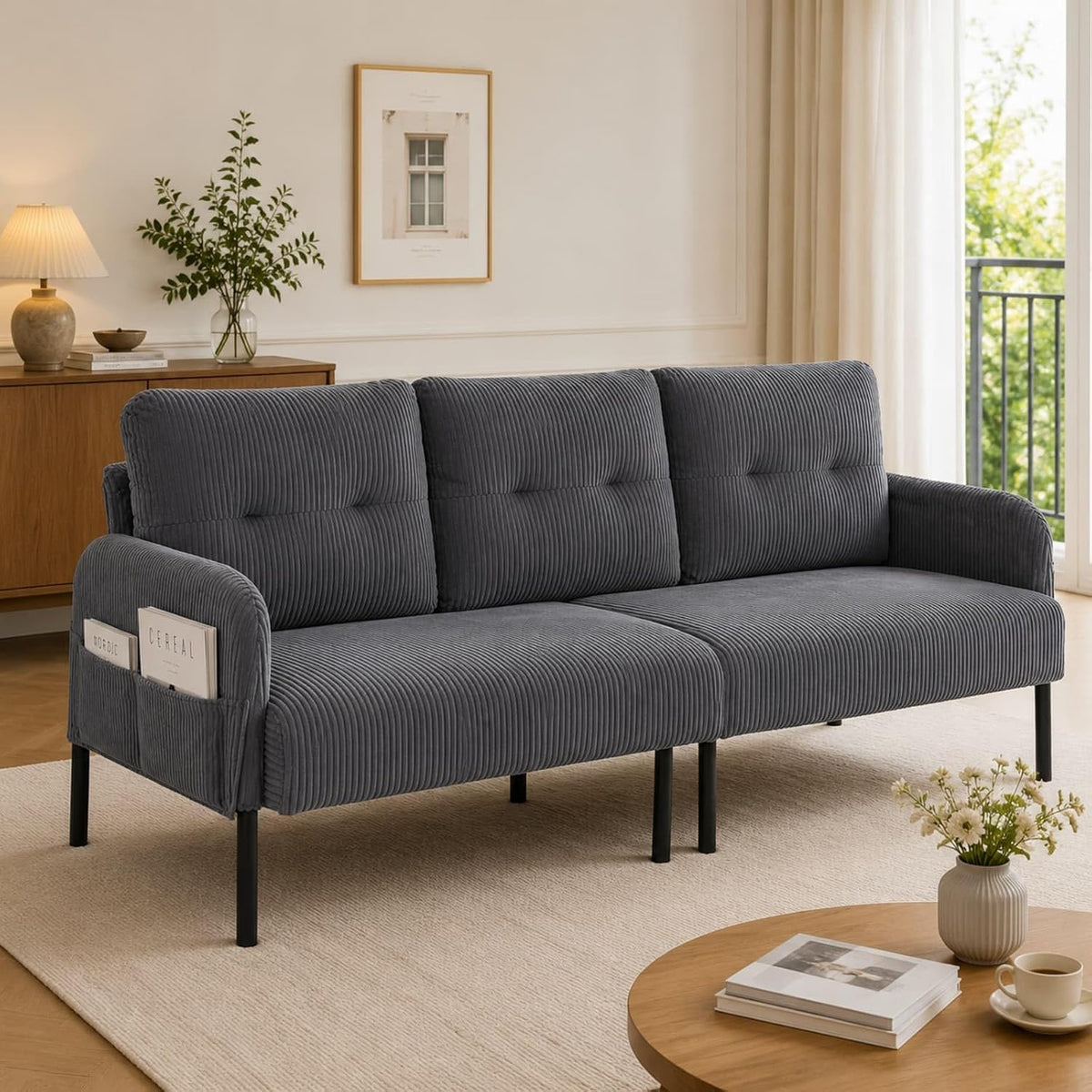 Canapé, 4 Poches et Pieds en Métal, télécommande, Chambre à Coucher et Bureau, KOMHTOM, Gris