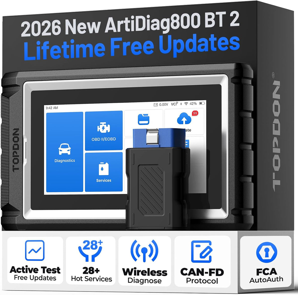TOPDON AD800BT Outil diagnostics pour système de moteur OBD-II, Valise Diagnostic Auto AD800BT 2 Bluetooth, mises à Jour gratuites