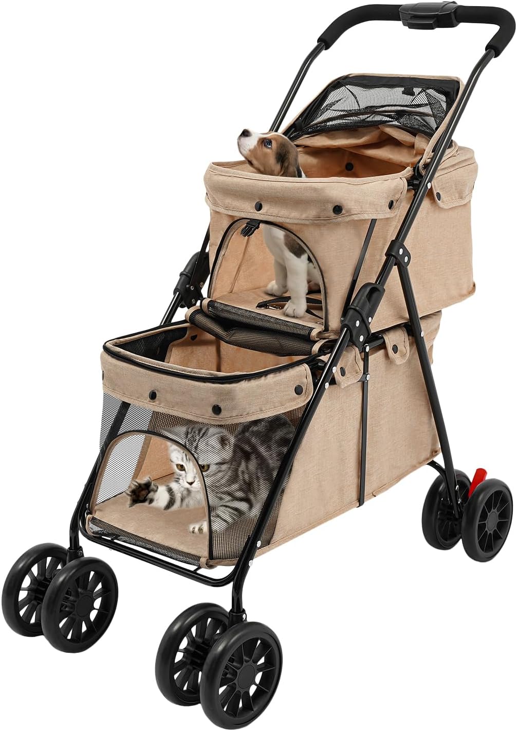 wanwanper Poussette, pliable, 22 × 90 cm, pour plusieurs animaux de compagnie, ceintures de sécurité et sac de rangement, kaki