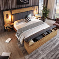 Lit, 160 × 200 cm, avec lampe de lecture, KUAKE, table de chevet et banc USB C avec espace de rangement, sans matelas