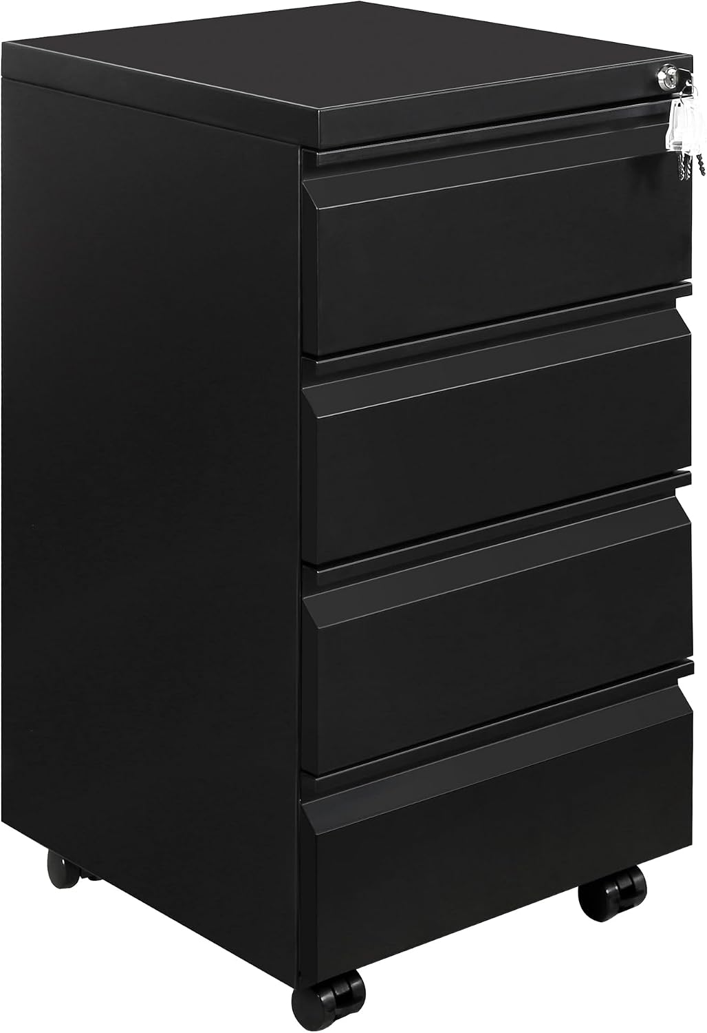 HOMSTEEL Rangement de dossier, Caisson de Bureau Metal, 44 × 37 × 71.5 cm, avec Serrure, 4 Tiroirs, 37L, Caisson à 4 Tiroirs, 4 Clés