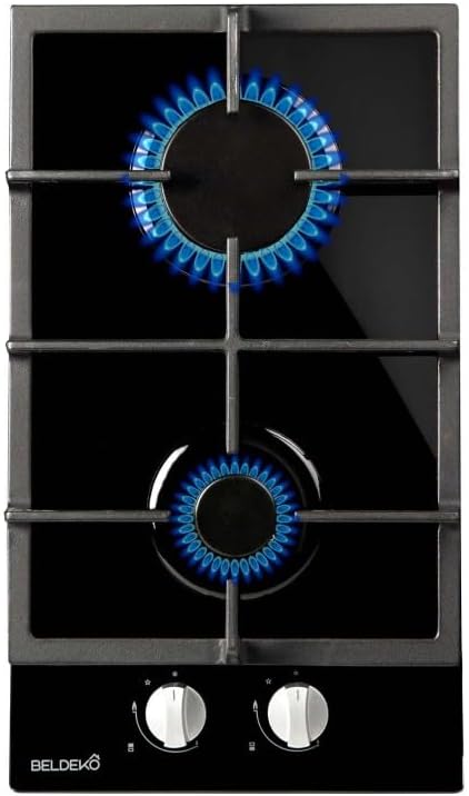 Plaque de cuisson BELDEKO, verre, 30 × 52 cm, 26, 2 × 49, 2 cm, 4000 W, 4.50 cm, 4000W, Plaque Gaz 2 Feux 4000W Gaz Ville et Bouteille, encastrable