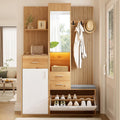 ZHOMGG Portemanteaux, Meuble Entrée 178cm avec Porte-Manteau, 122cm, éclairage LED, Blanc, Banc à Chaussures