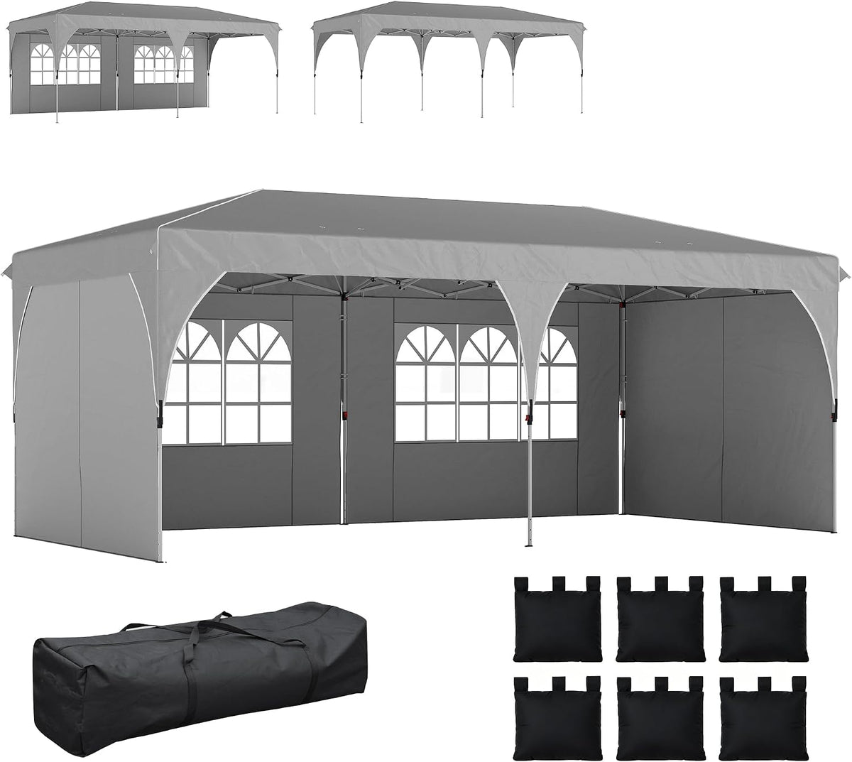 Tonnelle, 2 000 mm, pliable, Outsunny, 10 cm, 3 NIVEAUX, 3 × 6 m, réglable