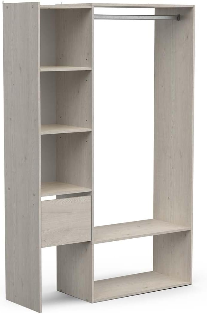 Armoire Demeyere, 120 × 183 × 40 cm, Kit Dressing Ouvert Extensible avec Penderie 4 Niches et 1 Tiroir en Bois, 31, 7 × 33, 7 × 14, 6 cm, 3kg