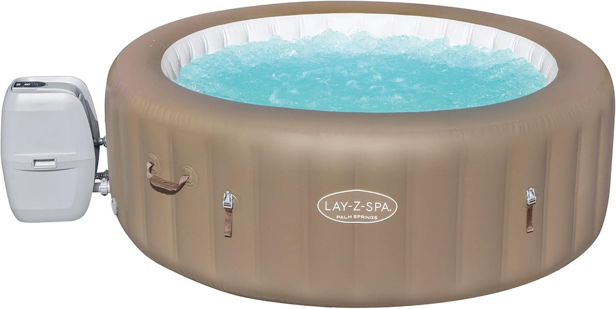 Bain à remous, 196 × 71 cm, Bestway, 4/6 Places, 40 °C, 140 Jets d'air, Spa Gonflable Lay-Z-Spa Palm Springs, Couverture Isolante