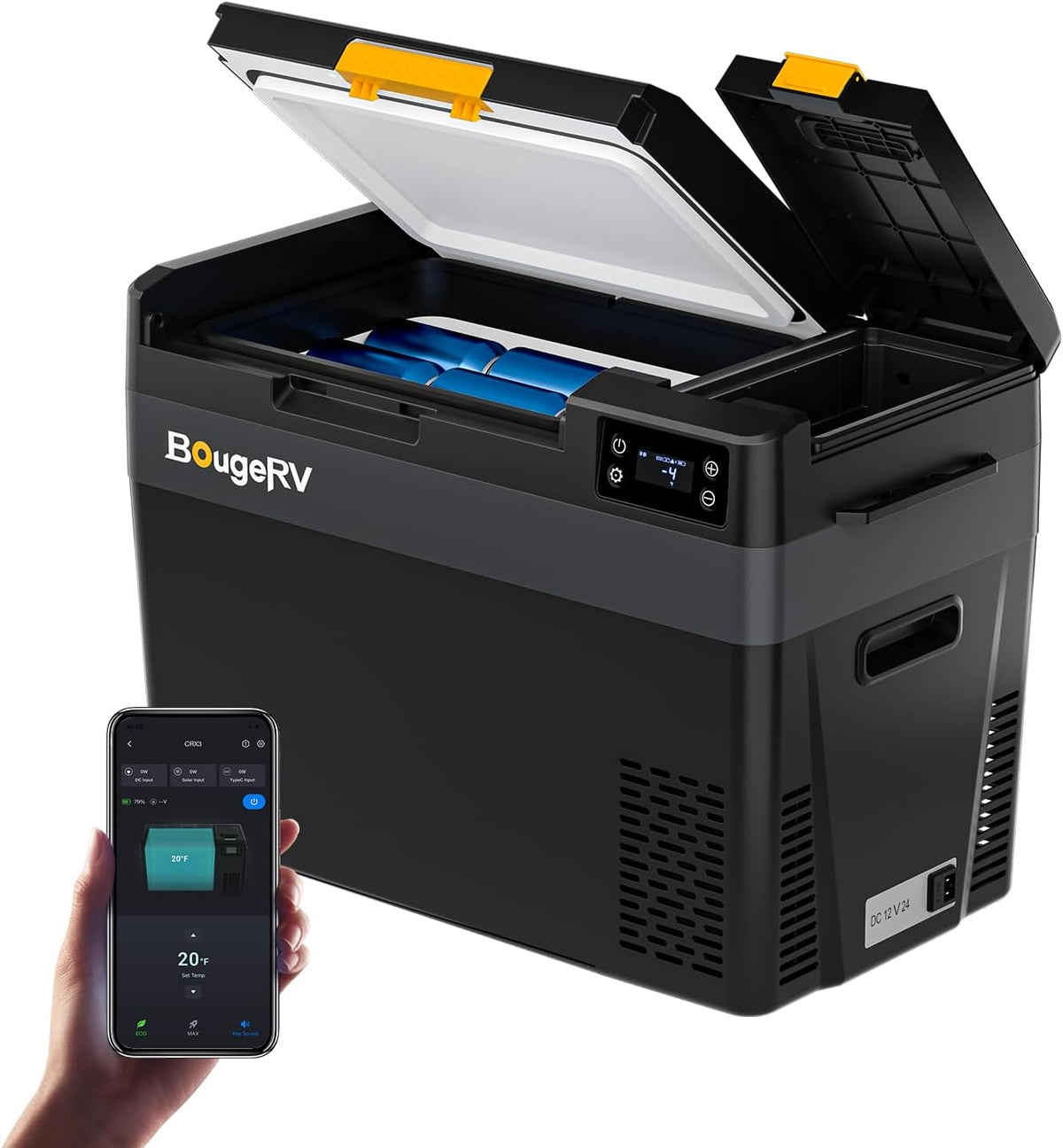 Glacière, 12 V, BougeRV, 230 V, 240 Wh, 30 W, 35 dB, 28 L, CRX3, 28L, 25 °C, 0 °C, 20 °C