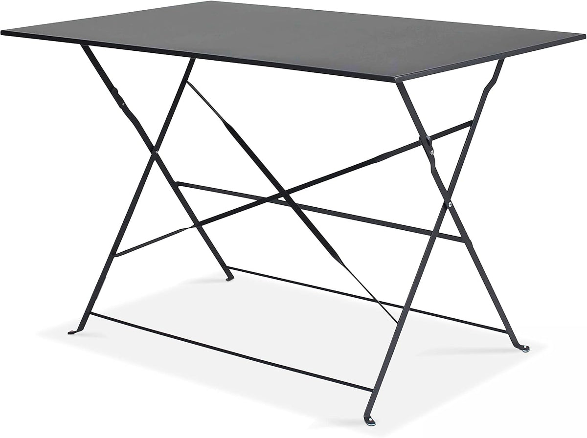 Table à manger, Table de Jardin Pliante Acier Gris 4 Places, pliable, Oviala, 110 cm, 70 cm, 71 cm, 10 mm, 99 cm, 6.5 cm, verre