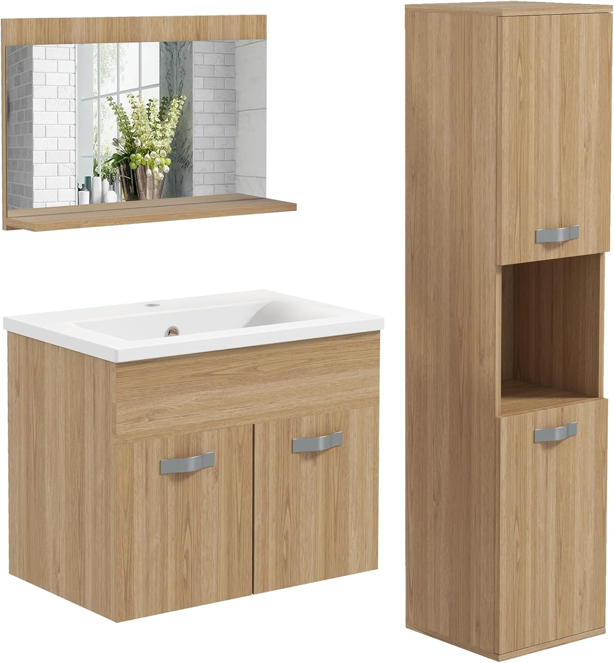 meuble kleankin, 60l, réglable, Bois Naturel, Montage Mural