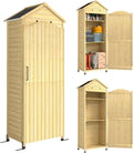 Outsunny Abri de jardin, réglable, Armoire de Jardin en Bois 213cm de Haut pour Terrasse Bois Naturel, 199 cm