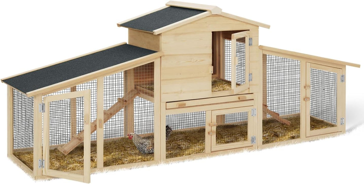 Cage et poulaillers, 201 cm, Poulailler VIP avec clapier Double XXL en Bois, Probache, 55 cm, 59.5 cm, 43 cm, 2 niveaux, 4 portes