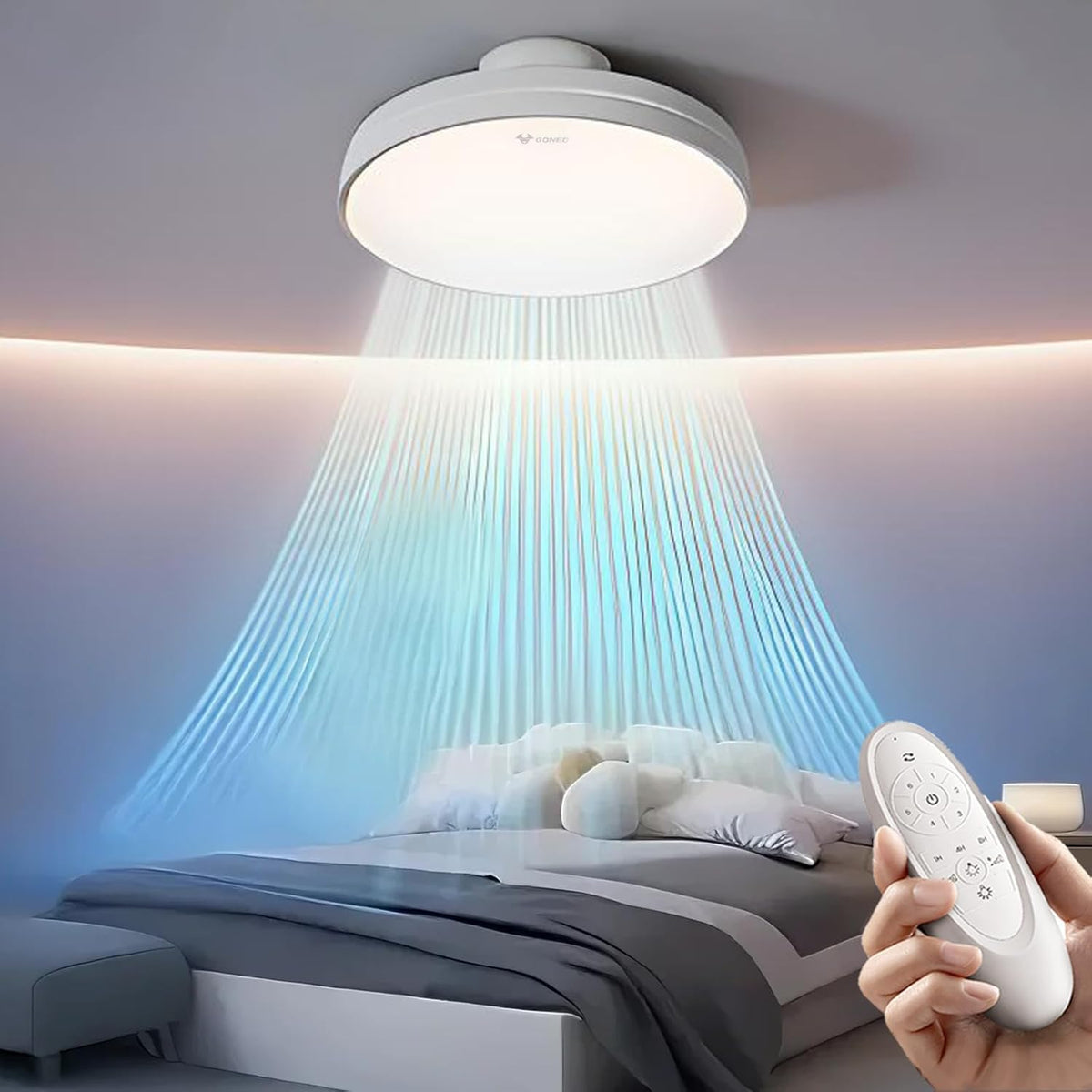 Ventilateur de plafond GONEO 6Vitesses 3Temp, télécommande, 24, 5 cm, 0, 6 mm, 30 dB, 6 vitesses, 60W, éclairage LED, réglable, minuterie