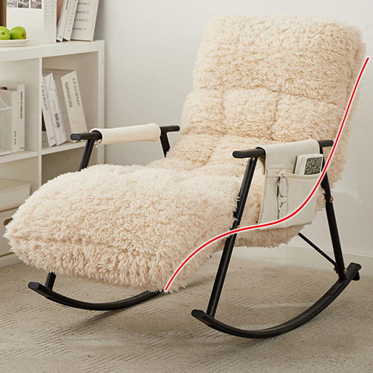 Fauteuil YVYKFZD, 200 kg, réglable, capacité de Charge 200 kg, Beige Noir, Chaise à Bascule Confortable à Dossier Haut