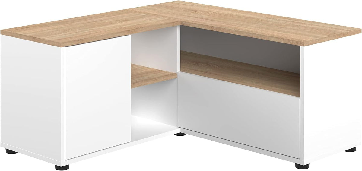Meuble TV, 90 × 90 × 45 cm, Symbiosis, Blanc et Chêne Naturel