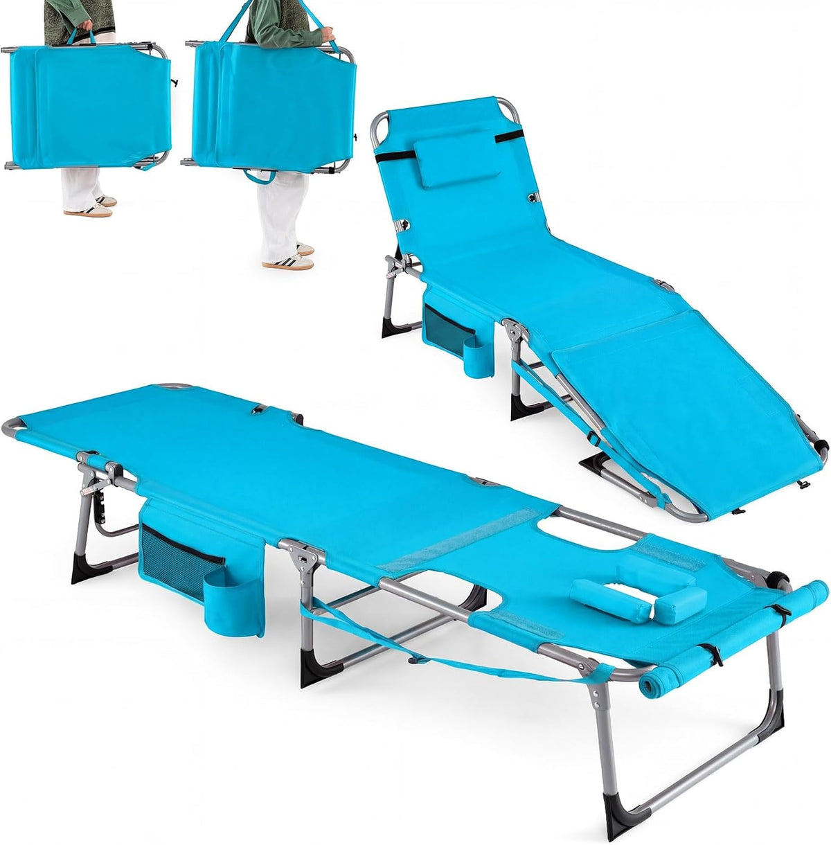 Bain de soleil, Trou pour Visage, pliable, 5 niveaux, COSTWAY, 2 niveaux, 150kg, Charge 150kg, réglable, Transat de Plage, Appui-tête Amovible