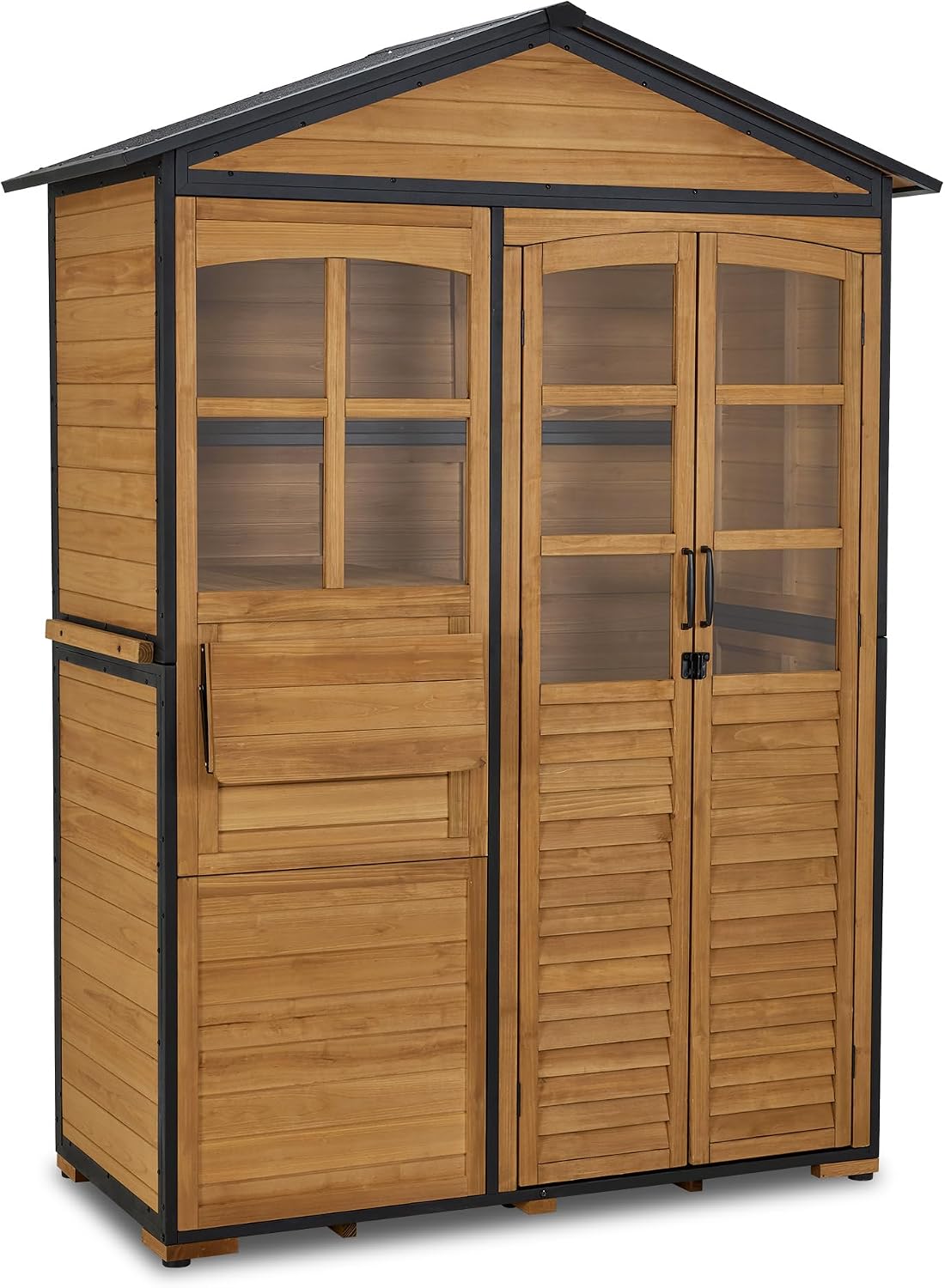 Abri de jardin, Armoire de Jardin en Bois avec Structure métallique 3 étagères, 74 × 145 × 200 cm, M MCombo, 59 × 53 cm, 74 × 145 × 200cm, 0937