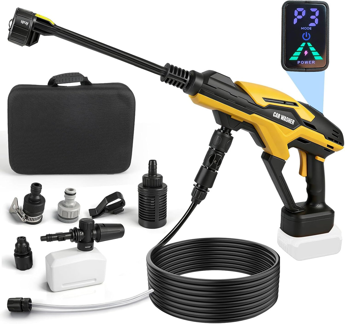 Nettoyeur haute-pression, 18 V, YWNYT, 20 V, 5, 5 l, 20 000 tr/min, 4, 0 Ah, 3 niveaux, pompe à eau améliorée à 3 pistons, 68 bar, commande tactile