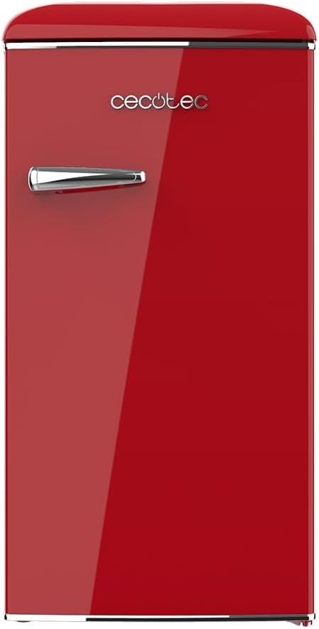 Cecotec Mini réfrigérateur, 90 L, éclairage LED, LED Intérieur, Poignée Chromée, Ouvre-bouteilles, Style Vintage en Rouge