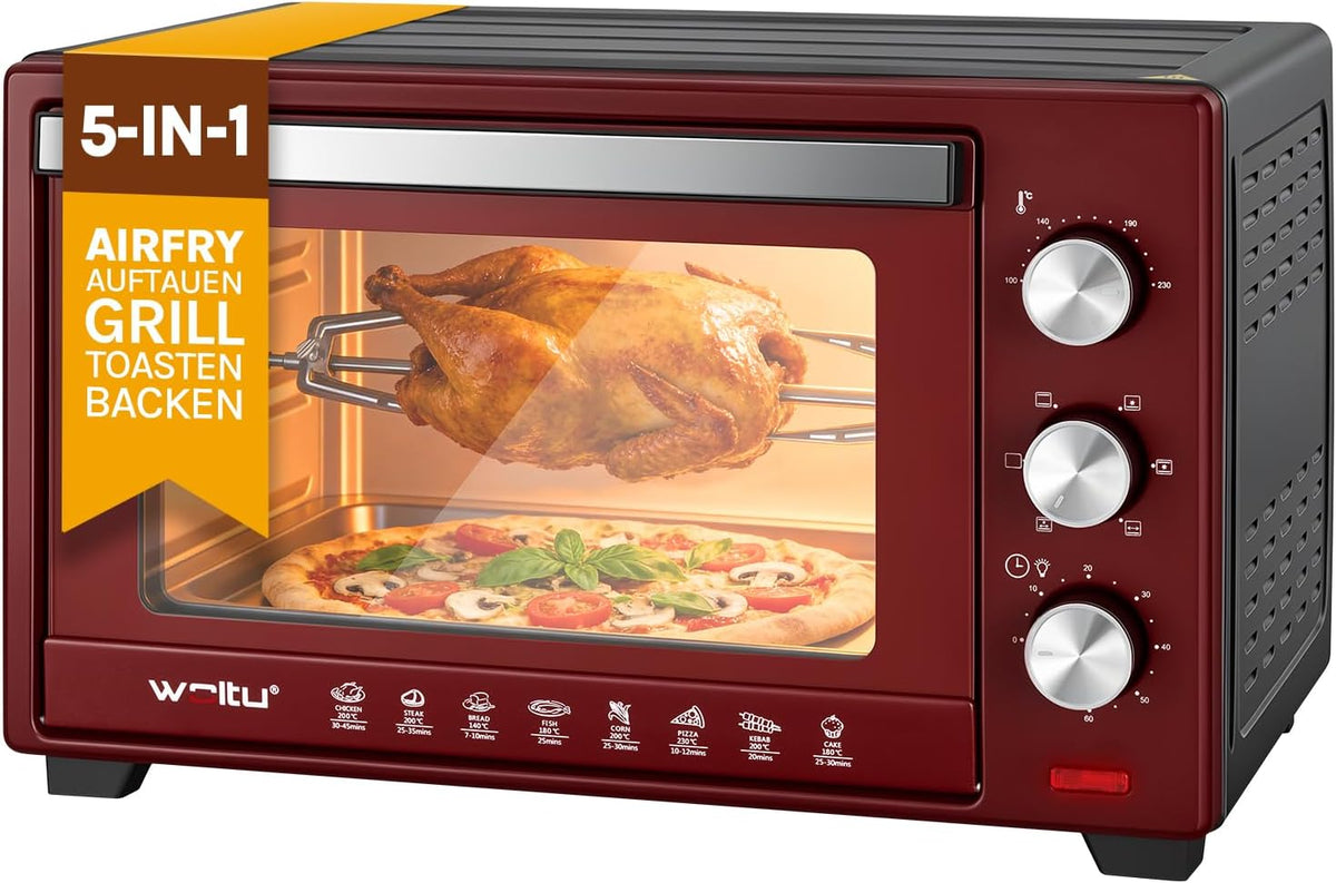 Mini-four, réglable, 5 modes, WOLTU, 5 niveaux, 4 éléments chauffants, 32L, 1600W, 230°C, 70°C, 200°C, 30cm, 23cm, 5 programmes, minuterie