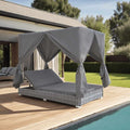 Kaloriko Bain de soleil, Chaise Longue d'extérieur en résine tressée Gris, 6 cm, réglable, 197 × 140 × 180 cm, Coussin 6 cm, Balcon