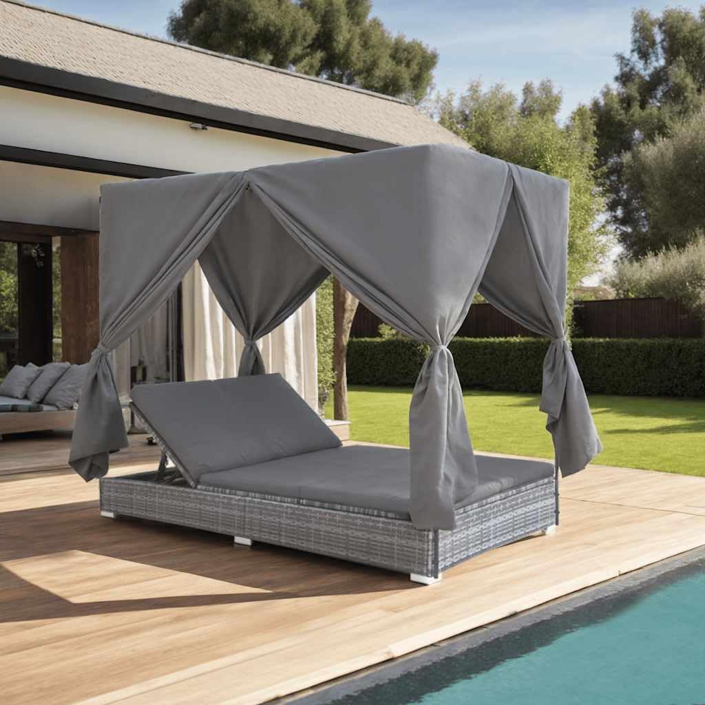 Kaloriko Bain de soleil, Chaise Longue d'extérieur en résine tressée Gris, 6 cm, réglable, 197 × 140 × 180 cm, Coussin 6 cm, Balcon