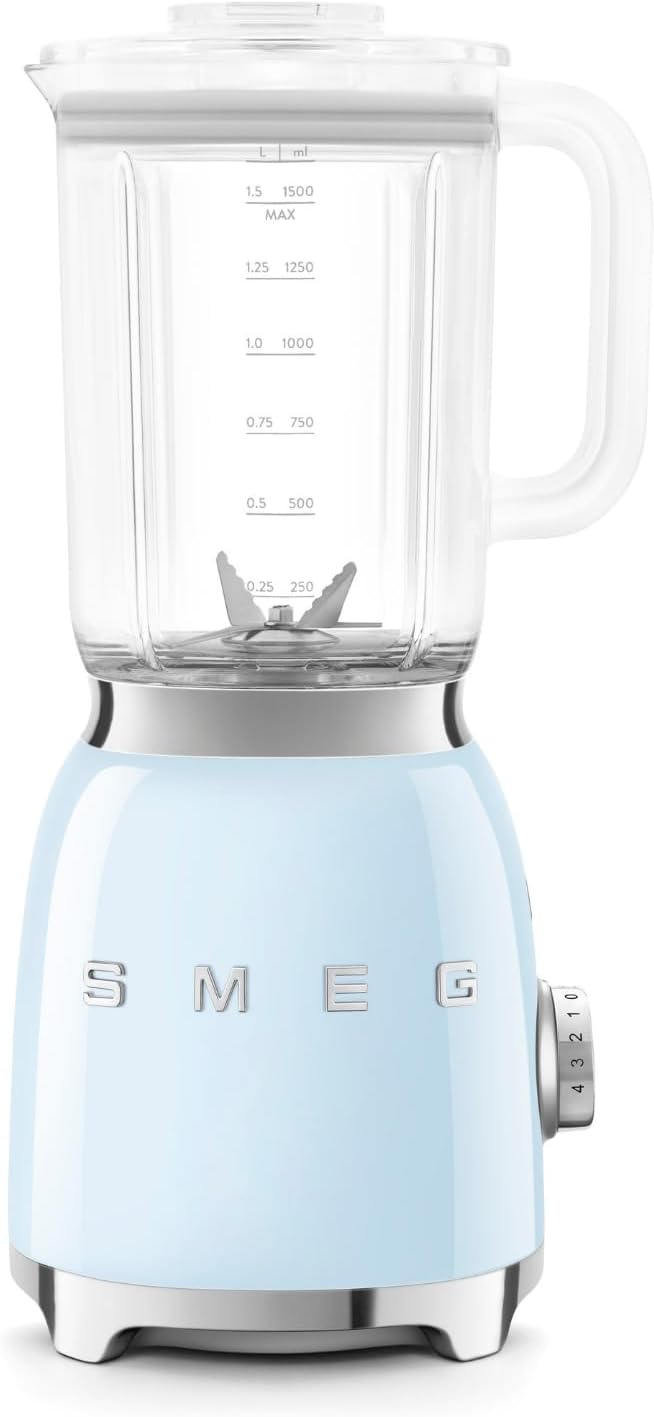 Smeg Blender, 1, 5 L, acier inoxydable, 4 Vitesses, 4 niveaux, BLF03PBEU, 800W, 4 Fonctions, 4 Fonctions Smoothie, Pulse, Bleu Azur