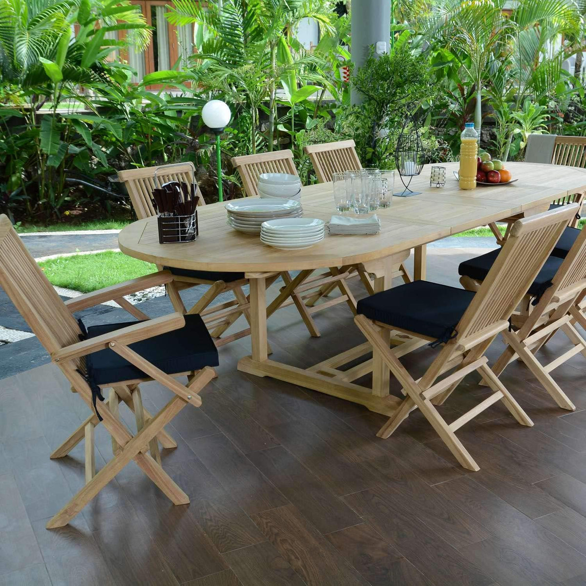 Ensemble salle à manger, Salon de Jardin en Teck Massif Biarritz, pliable, 61 × 90 cm, Teck'Attitude, 300 × 110 cm, 75 cm, 3 cm, 8 Places