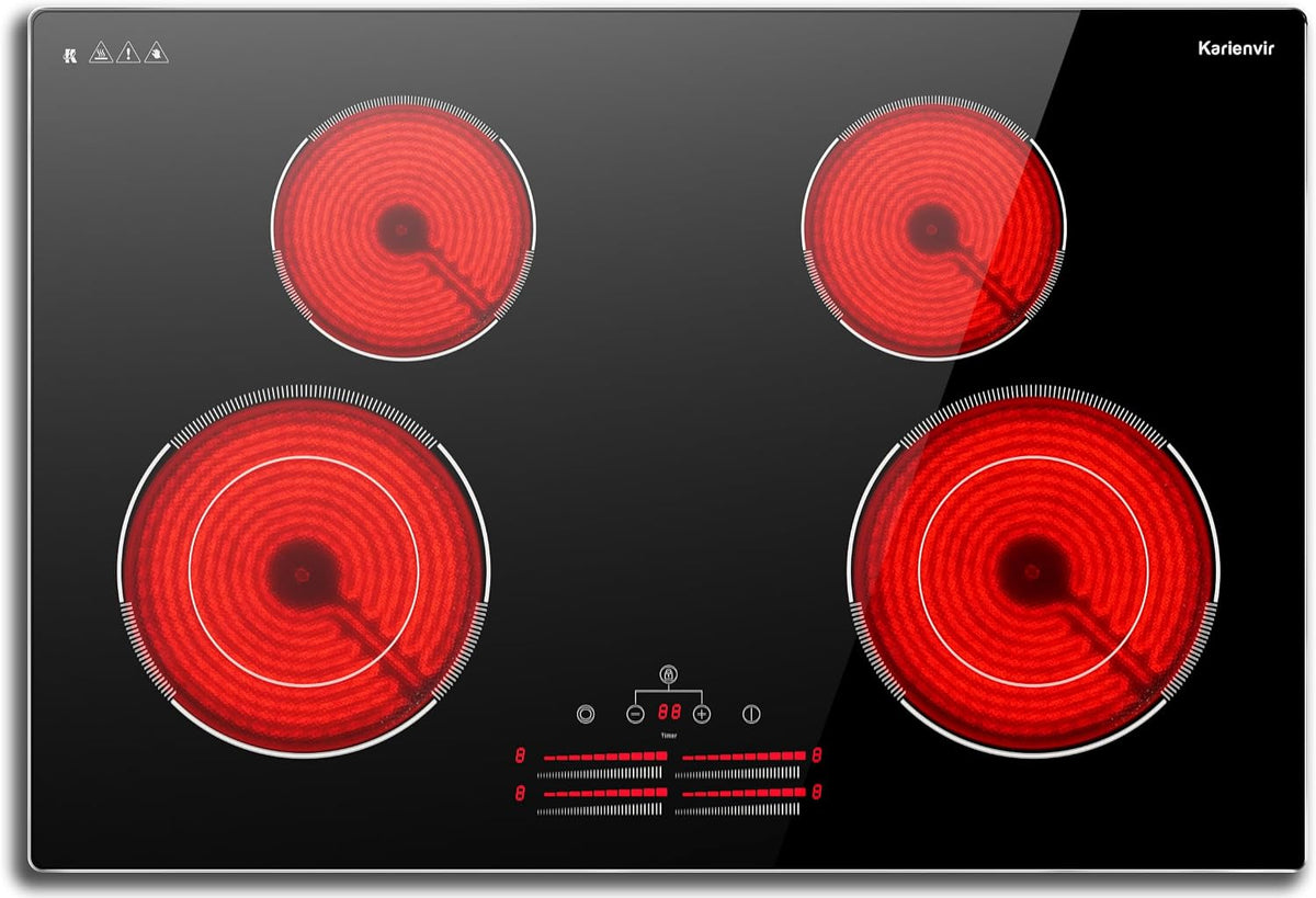 Karienvir Plaque de cuisson, 77 cm, Plaque Vitrocéramique 77cm Encastrable avec Zone Extensible, verre, 7100 W, 52 cm, 9 niveaux, 7100W, 1250W