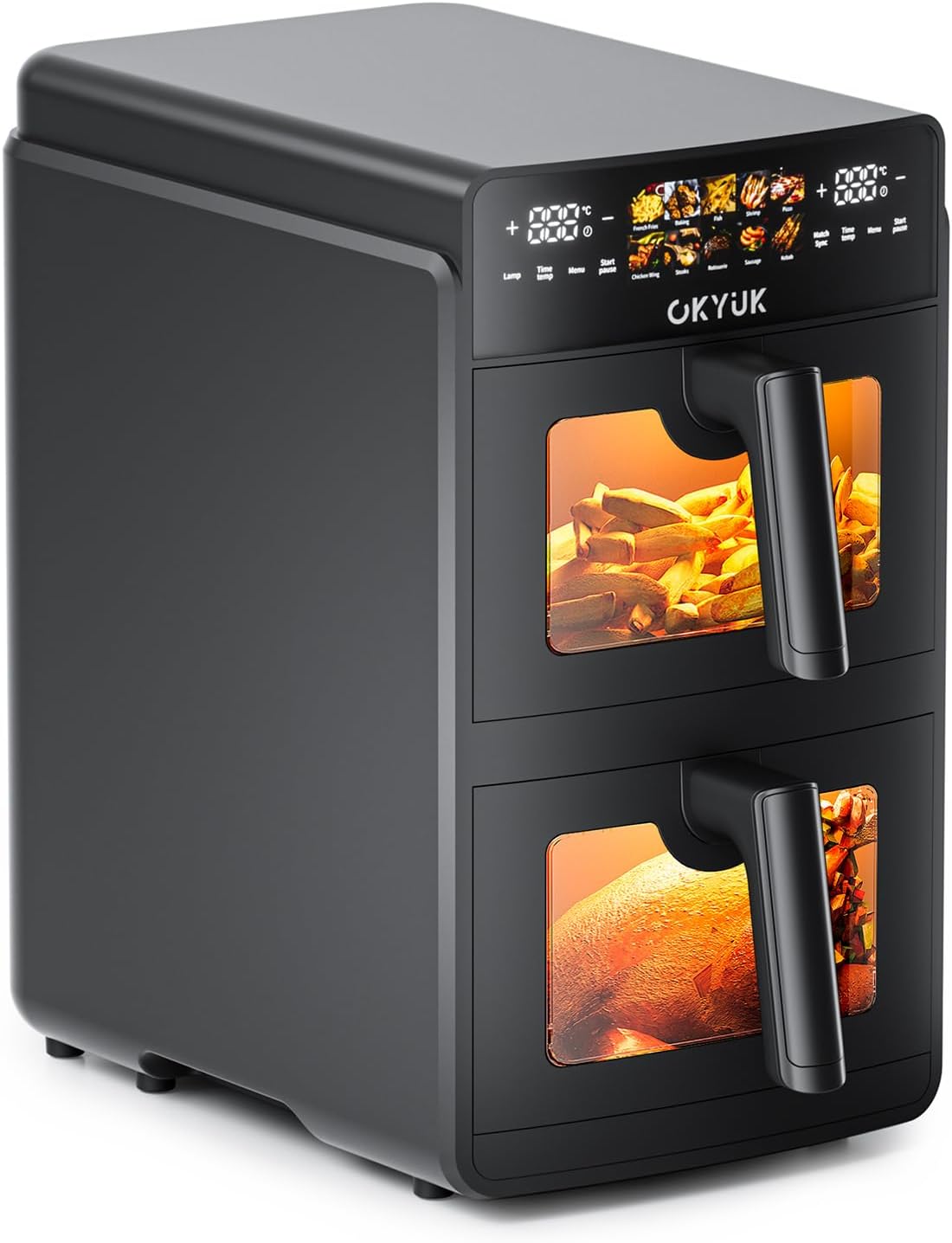 OKYUK Friteuse sans huile, Robot Cuisine Multifonctions et Accessoire Cuisine Idéal, 2600 W, réglable, acier inoxydable, 10L, 80°C