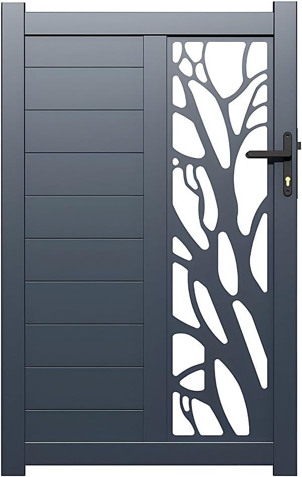 Vente-unique Porte battantes, Portillon battant aluminium semi ajouré à motifs L105 x H172 cm anthracite LABRIT II, 100 cm, 164 cm, 4.5 cm