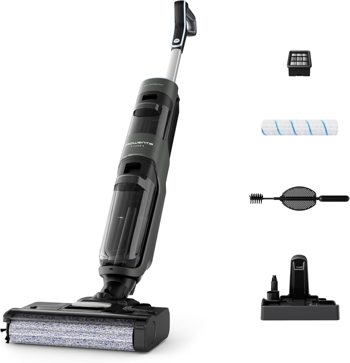 Rowenta 50min GZ5037WO Aspirateur, éclairage LED, Autonomie 50min, Autonettoyage GZ5037WO, Noir, Aspiration et Lavage Puissant, Intelligent