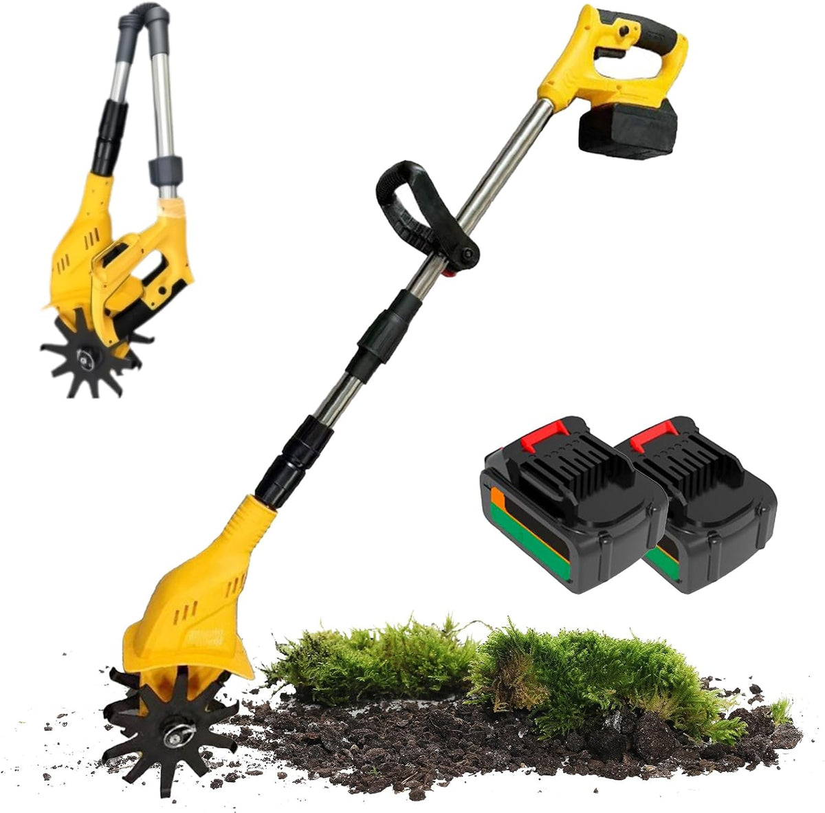 Motoculteur, Motobineuse Électrique Sans Fil 1380 W, 4 Lames en Acier Au Manganèse, 25 Cm, 10 Cm, 1 380 W, 21 V, Largeur de 10 Cm