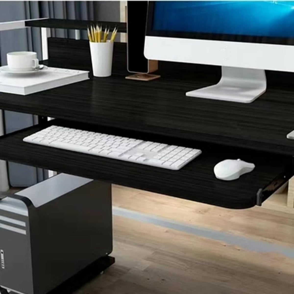Support clavier, étagère coulissante en bois pour la maison ou le bureau, 60 cm, 70, 1 cm, 26, 9 cm, noir