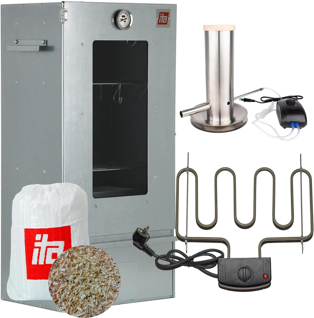 ITA Fumoir, 81 cm avec 3 Niveaux, Acier Alliage, 81 × 28 × 40 cm, 28 cm, 1 mm, réglable, Ensemble Smoker avec Chauffage, Qualité EU