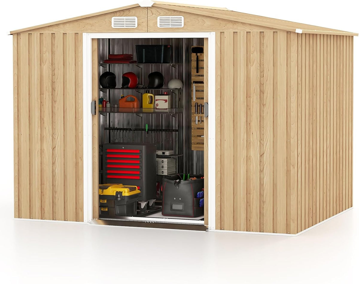 Abri de jardin, Cabane de Jardin avec 4 fenêtres de Ventilation, 259 × 196 × 184 cm, HOMASIS, 2 Porte, Abri à Outils Structure Renforcée, Terrasse