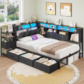 Cadre de lit, Banquette-Lit 1 Place avec Tête de Lit Capitonnée, DICTAC, télécommande, 4 Zones, 1Étagères, 2Tiroirs, éclairage LED