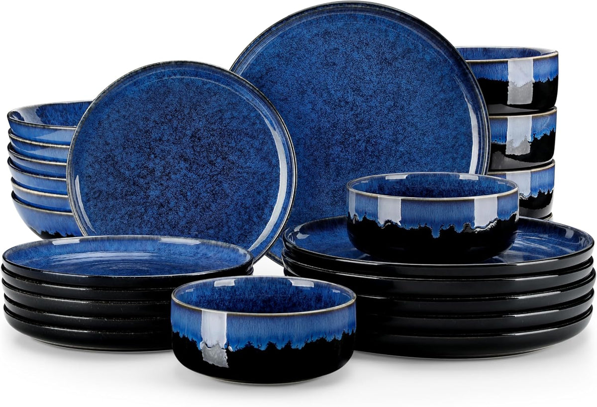 Service de table, 26 cm, avec 6 Assiettes Plates, vancasso, 21 cm, 960 ml, 1200 ml, 1400 °C, Service Vaisselle 6 Personnes