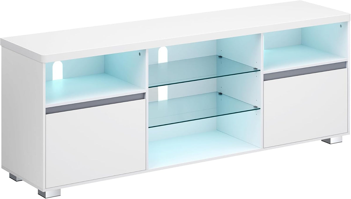 Meuble TV VASAGLE, télécommande, 160 × 40 × 60 cm, verre, pour TV jusqu'à 70 Pouces, éclairage LED, réglable