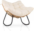 Fauteuil, Cadre en Métal, 140 kg, Rocking Chair pour Balcon Salon Porche, COSTWAY, 124 × 98 cm, Charge 140 kg, Blanc, Coussin Épais Amovible