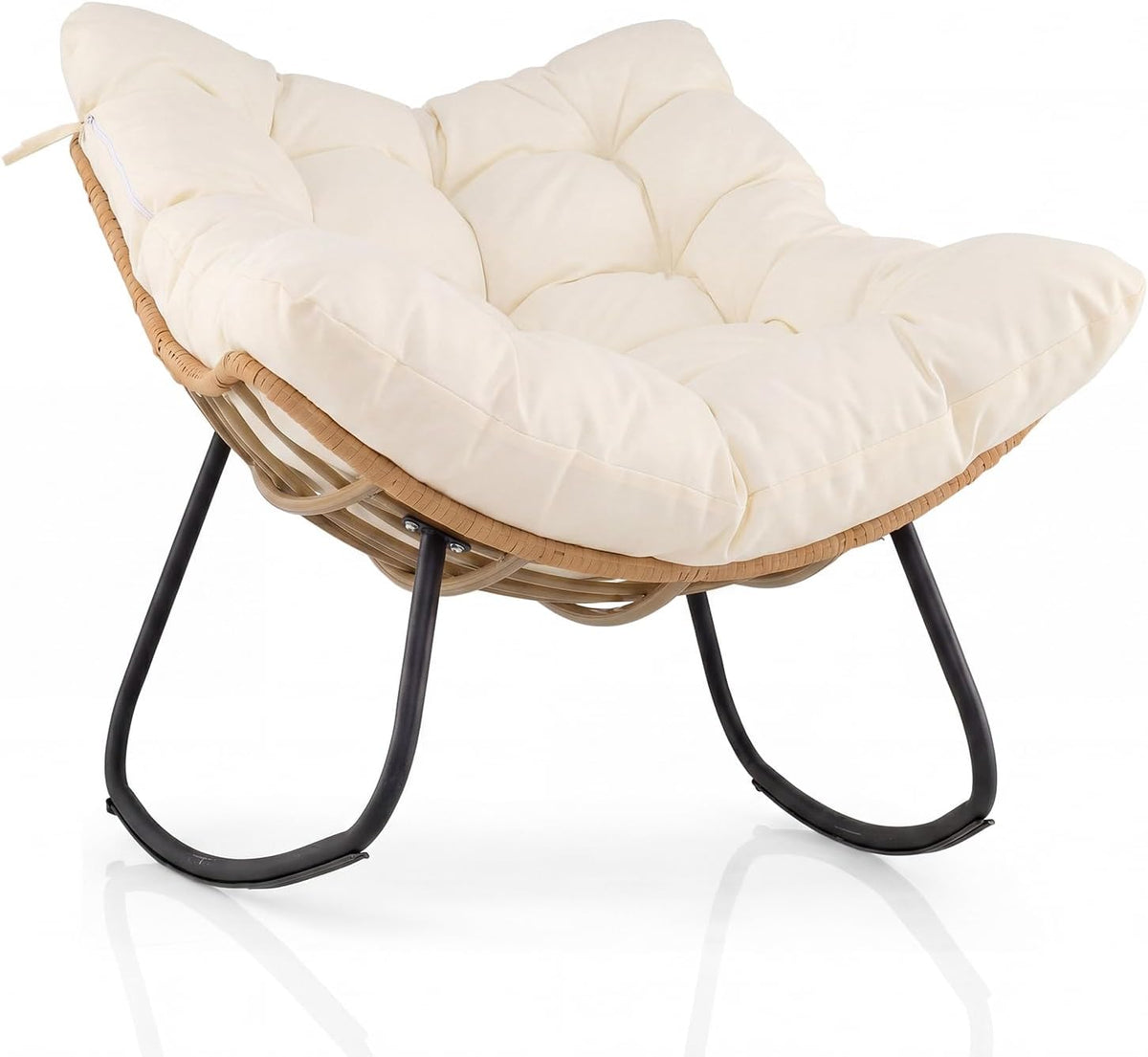 Fauteuil, Cadre en Métal, 140 kg, Rocking Chair pour Balcon Salon Porche, COSTWAY, 124 × 98 cm, Charge 140 kg, Blanc, Coussin Épais Amovible